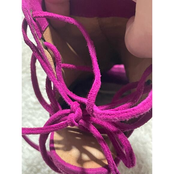 Joie Womens 37 Lexington Peep Toe Bootie Magenta Plum Barbie Heels Suede Leather - Picture 11 of 13